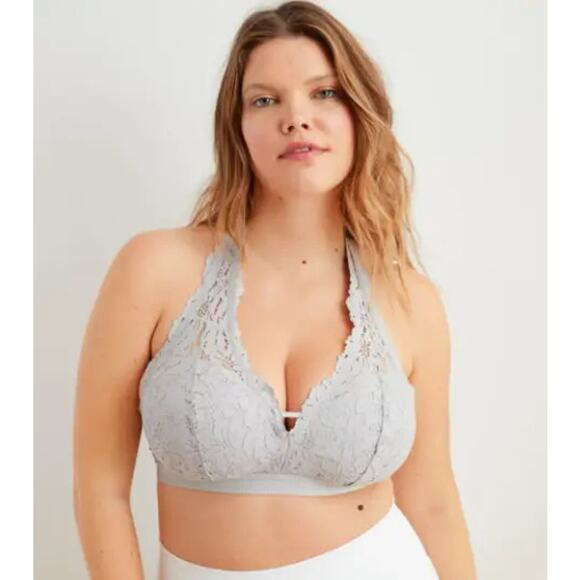 Aerie Palm Lace Halter Padded Bralette Lightning Gray Size Medium New - Picture 1 of 6
